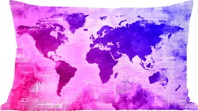 Produktbild von MuchoWow® Zierkissen Sofakissen Wohnzimmer Dekokissen 50x30 cm Weltkarte - Rosa - Blau - Wohnzimmerdekoration - Polster mit Photo