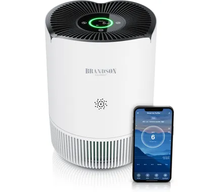 Produktbild von Brandson Luftreiniger leise, Air Purifier, Raumluftreiniger für 45 m² Räume, Allergiker H13 HEPA Filter entfernt 99,97% Viren Bakterien Allergene Staub Pollen Rauch Tierhaare