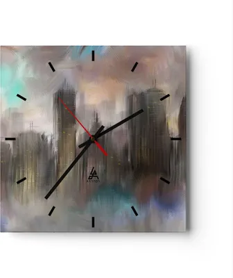 Produktbild von Wanduhr - Quadrat - Glasuhr - Stadt Abstraktion - 30x30cm - Schleichendes Uhrwerk - Lautlos - zum Aufhängen bereit - Dekoration Modern - Wanddekoration aus Glas - C3AC30x30-3675