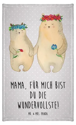 Produktbild von Mr. & Mrs. Panda Handtuch Bären mit Blumenkranz - Grau Pastell - Geschenk, Muttertag, Mutti, gäste wc, frottier gästehandtuch, Mama, Klein, 30x50, baumwolle, Family