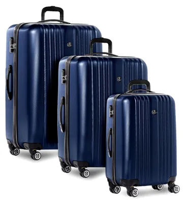 Produktbild von Kofferset 3 teilig Hartschale erweiterbar Toulouse Reisekoffer Trolley-Set (Handgepäck, L, XL) 3er Set Hartschalenkoffer Roll-Koffer 4 Rollen 100% ABS blau