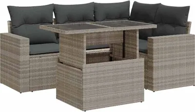 Immagine prodotto di vidaXL Set di divani da giardino 5 pezzi con cuscini in rattan grigio chiaro