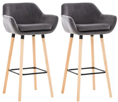 Produktbild von TPFLiving 2er Set Barhocker Grande Gestell Holz Samt Grau