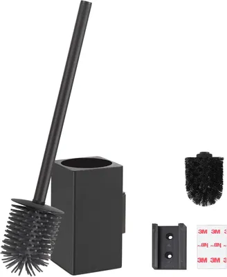 Produktbild von Toilettenbürste mit Halter, schwarz, Edelstahl Griff, Wandmontage, für kleines Badezimmer