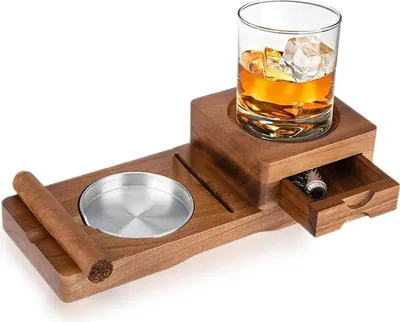 Produktbild von Zigarrenaschenbecher Zigarren Aschenbecher Whiskey Untersetzer Zigarrenaschenbecher Aschenbecher Holz Zigarren Zubehör mit Abnehmbarer Aschenbecher Schubla für Männer Whiskey Geschenkset