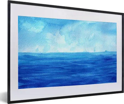 Produktbild von MuchoWow® MuchoWow® Gerahmtes Poster Meer - Aquarell - Himmel 60x40 cm - Poster mit zchwarzem Bilderrahmen - Schlafzimmer - Plakat in Rahmen - Drucken