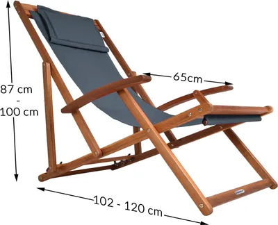 Image de CASARIA® Chaise longue pliante en bois anthracite Chaise de plage 3 positions Chilienne transat jardin exterieur