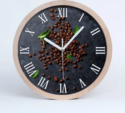 Produktbild von Holzuhr 20fi cm wanduhr - weiße Spitzen - Kaffeebohnen