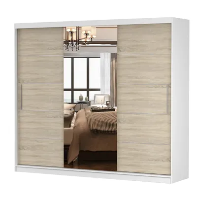 Produktbild von Schwebetürenschrank Astra, 233 cm, Weiß/Sonoma, mit Spiegel
