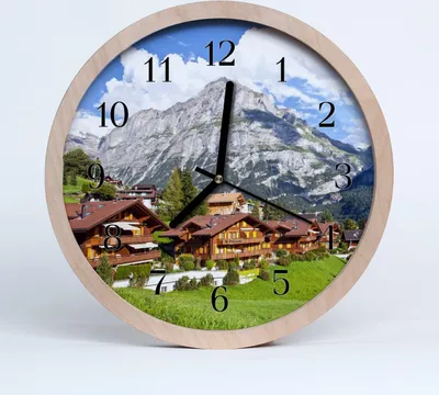Produktbild von Holzuhr 30fi cm wanduhr - Berglandschaft