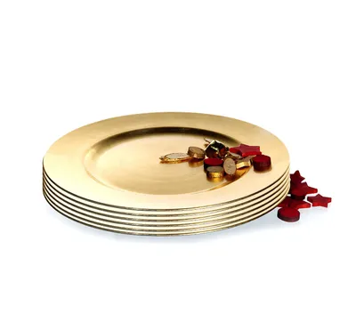 Produktbild von BigDean Platzteller 6 Stück Dekoteller Event Teller Unterteller Antik - Gold - farbend 33cm Kunststoff Tischdeko