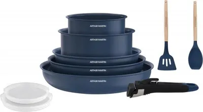 Image de Batterie de cuisine 10 pièces poignée amovible Bleu Arthur Martin AM6455