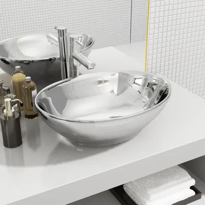 Produktbild von ZMH Waschbecken 40 x 33 x 13,5 cm Keramik Silber