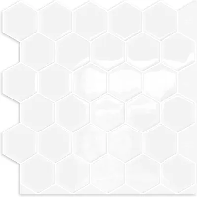 Obrázek produktu pro Šestihranné samolepky na zeď, bílé, rozměry 30,5 x 30,5 cm, 10 kusů, vhodné do kuchyně