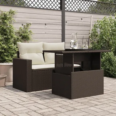 Produktbild von (Design 2026） Gartentisch mit Glasplatte Braun 100x55x73cm Poly Rattan - HOMMIE 834187 - Gartentische