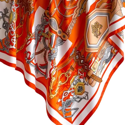 Immagine prodotto di KAMEA Damen Apaszka 90x90, motivo a catena, arancione e bianco