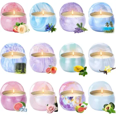 Image de Coffret cadeau de 12 bougies parfumées, cire de soja, durée de combustion de 320 heures, idéal pour l'aromathérapie, avec boîte cadeau