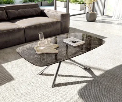 Produktbild von DELIFE Couchtisch Edge Boot 120x70 cm Keramik Emperador Extra Lucidato Dunkelbraun Sarity Edelstahl gebürstet