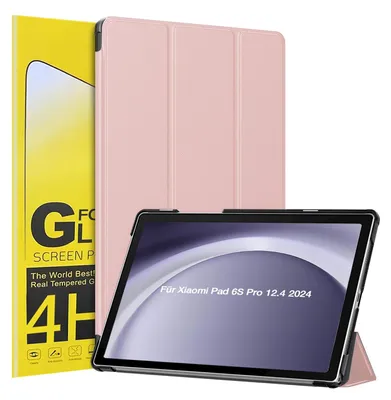 Produktbild von Schutzhülle + 2x 4H Displayfolie für Xiaomi Pad 6S Pro 12.4 Zoll Cover Case Schutz Tablet Farbe: Rosegold