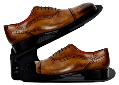 Produktbild von Einstellbare Schuhregale 3 Höhenverstellbar Schuh Slots, Schuhstapler/Schuhhalter Set, Kunststoff (Schwarz, 10 Stück)