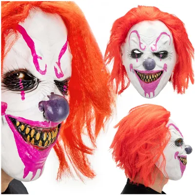 Produktbild von Springos gruselige Halloween-Clownmaske mit roten Haaren, 32 x 38 cm