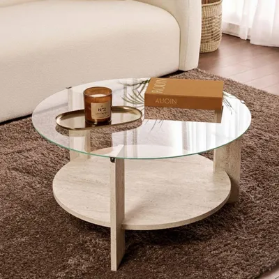 Produktbild von Canevino - Couchtisch, 75x75x40h cm Weiß Marmor, Rund