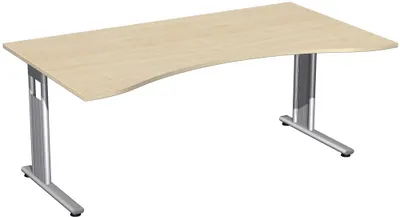 Produktbild von Gera FlexSchreibtisch Ergonomieform feste Höhe, 1800x1000x720, Ahorn/Silber