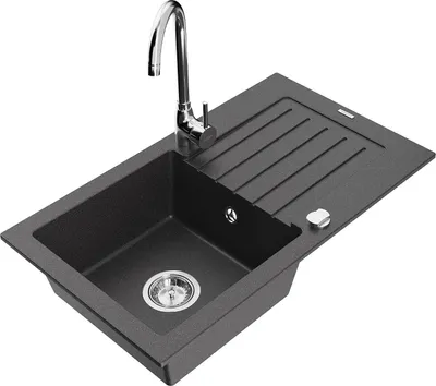 Produktbild von Mexen Pablo 1 Becken-Granitspüle mit Abtropffläche und Mischbatterie Telma, Schwarz gesprenkelt - 6510-76-670200-00