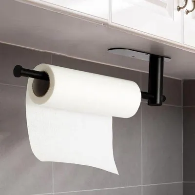 Produktbild von Selbstklebender Küchenpapierhalter Schwarz Edelstahl Wandmontage