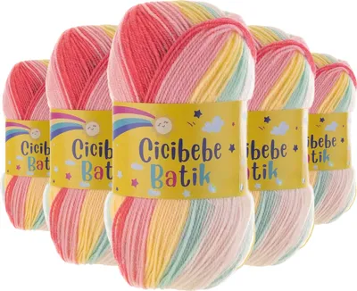 5 x 100g Farbverlaufsgarn Cicibebe Batik Strickgarn Winterwolle Häkelgarn mehrfarbig Babydream