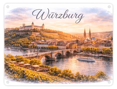 Produktbild von Würzburg Skyline Alte Mainbrücke und Festung Metallschild in 15x20 cm