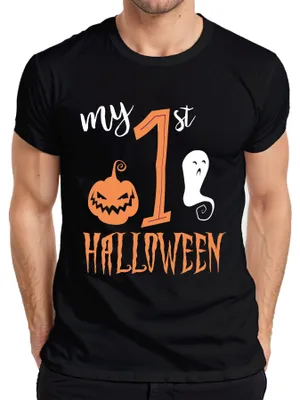 Productafbeelding van Mijn eerste Halloween, baby, eerste jaar, pompoen, spook, schattig, pompoen gezicht, heren T-shirt, zwart, XXL