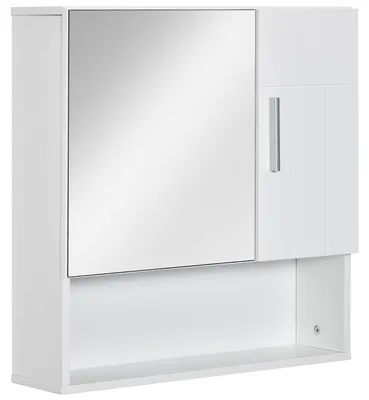 Image de Armoire de salle de bain avec miroir - Meuble suspendu - 2 portes, 2 étagères réglables, 54 x 15,2 x 55,3 cm, blanc