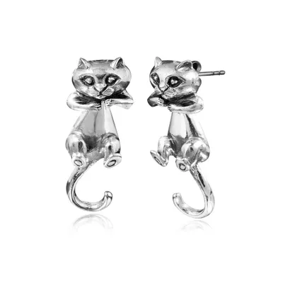 Produktbild von MATERIA 2 in 1 Damen Ohrstecker Katze Ohrringe Kater Silber 925 beweglich antik /  #SO-129