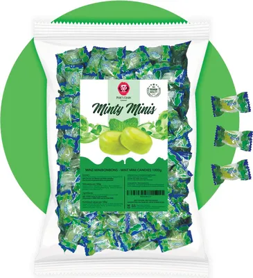 Produktbild von PERE’S CANDY Süßigkeiten Großpackung 1kg - Minty Minis - Mini Minzbonbons – Intensive Frische – Weich & Erfrischend – Aus Italien