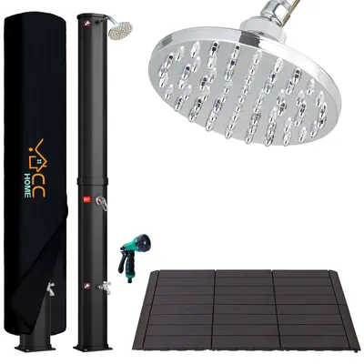 Produktbild von CCLIFE Solardusche mit Kunststoffbodenplatte und Handbrause 60L Solar Gartendusche Pooldusche Regendusche Außendusche schwarz