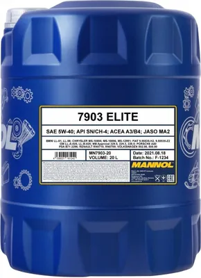 Produktbild von 20 Liter MANNOL 5W-40 ELITE MB 229.5 VW 502 00 VW 505 00 Porsche A40 Renault RN0700 Renault RN0710 MB 229.3 MB 226.5 BMW Longlife-01 BMW Longlife-98 PSA B71 2296 Fiat 9.55535-H2 Fiat 9.55535-Z2 Chrysler MS-10850 Chrysler MS-10896 Chrysler MS-12991 GM LL-A-025 GM LL-B-025