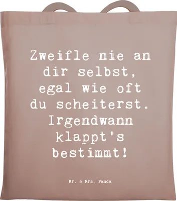 Produktbild von Mr. & Mrs. Panda Shopping Tasche Spruch Glaube an sich selbst - Braun Pastell - Geschenk, Einkaufstasche, Zitat, Stimmungen, Inspiration, Erfolg, Tote Bag, Motivation