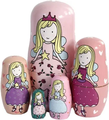 Productafbeelding van Nestpoppen van hout - Russische poppen voor thuiskantoor - Kerstdecoratie - Kindercadeaus (roze engel)