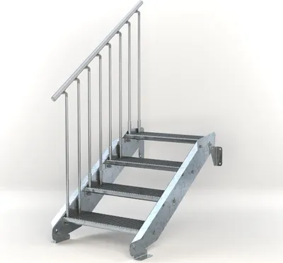 Produktbild von Stahltreppe 4 Stufen bis Höhe 84 cm, Laufbreite : 70 cm Geländer links ST 3 (31 / 9 mm schmal)