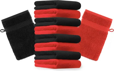 Produktbild von Betz 10 Stück Waschhandschuhe 16x21 cm PREMIUM 100% Baumwolle  Farbe: rot und schwarz
