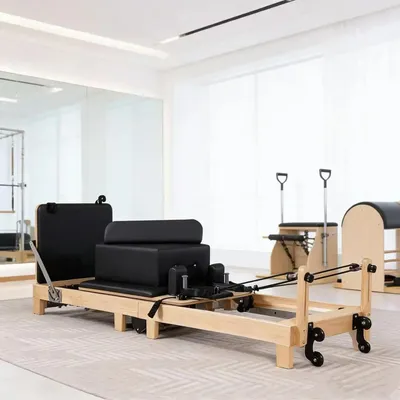 Produktbild von Pilates Reformer - MY-KJ01 - Klappbar - Verstellbarer Widerstand - Max. Belastung 250 kg - Kunstleder & Holz - Gewicht 89 kg - Schwarz