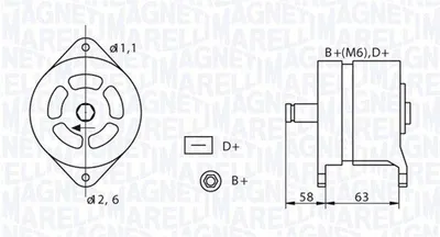 Produktbild von MAGNETI MARELLI 063320049010 Lichtmaschine Generator LiMa 65A 14V für FIAT DUCATO Kasten (280) DUCATO Panorama (280) 131 Limousine (131) für LANCIA