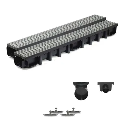 Produktbild von SPEEDPLANT Entwässerungsrinne A15 mit Kunststoffrost Grau Line – 2 m Bodenrinne, 1,5 t Belastbarkeit, Tiefe 98 mm, inkl. Zubehör