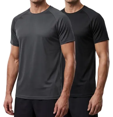 Produktbild von Sport-T-Shirt, 2er-Pack - Atmungsaktiv und schnelltrocknend - Schwarz und dunkelgrau