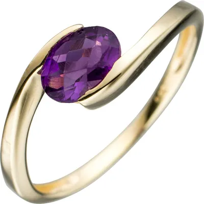 Produktbild von Ring Damenring Goldring mit Amethyst violett lila oval 333 Gold Gelbgold Damen Innenumfang 58mm  Ø18.5mm