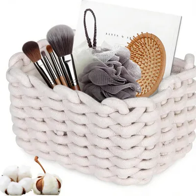 Produktbild von Aufbewahrungskorb aus geflochtenem Baumwollseil, 18 x 14 x 13 cm, kleiner Korb, Organizer für den Wickeltisch im Badezimmer, Aufbewahrungskorb für Kinderzimmer, Wohnzimmer, Badezimmer