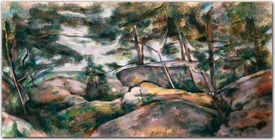 Produktbild von Coloray - Bild aus Glas - 120x60 cm - glasblock mit bild gehärtetes Glas wohnzimmer Küche Dekoration wanddekoration - Felsen im Wald Cézanne
