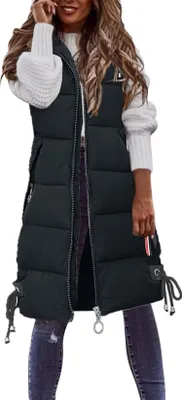 Produktbild von ASKSA Damen Daunenweste aermellose Lange Steppweste Winterjacke Mit Kapuze Mantel Daunenmantel, Schwarz, M