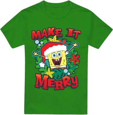 Obrázek produktu pro SpongeBob SquarePants - "Make It Merry" pánské tričko - vánoční design TV6416 (L) (Irish Green)
